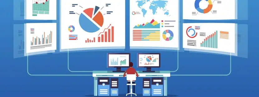 Man in front of the electronic screen to do data monitoring and analysis Man in front of the electronic screen to do data monitoring and analysis