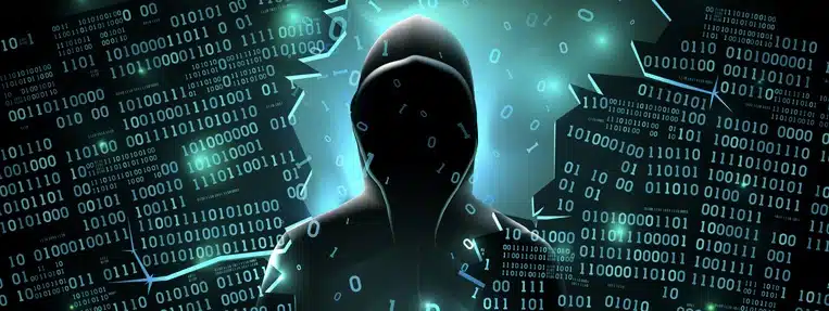 Hacker using the Internet hacked abstract computer server, database, network storage, firewall, social network account, theft of data Hacker using the Internet hacked abstract computer server,
