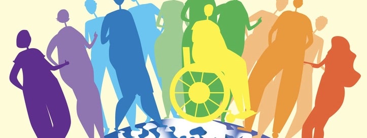 Silhouettes of people, disabled people in a wheelchair as an end to the inclusiveness of the lgbtq community.
