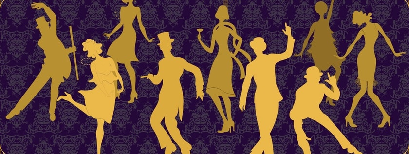 Group of retro woman and man dancing