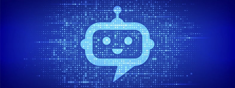 Robot chatbot head icon sign made with binary code.
