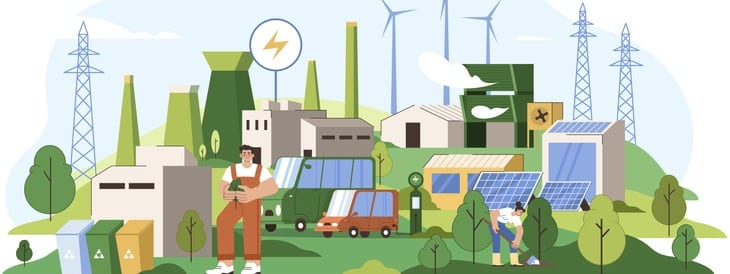 Net zero emissions, carbon neutral concept. People reduce gas emissions from factories.