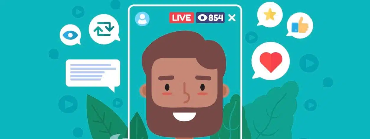 man blogger creates content in real life. Online broadcast on smartphone. Live stream.