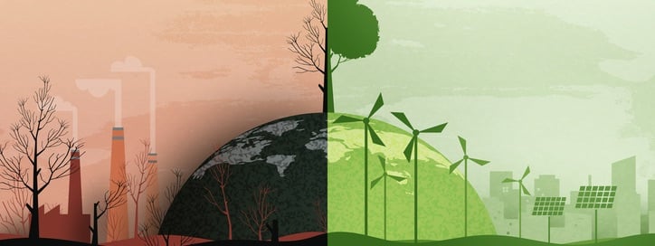 half World Of Polluted And Green Environment Background.