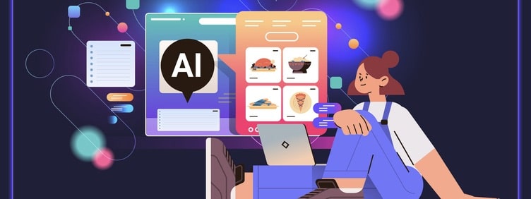 Woman Culinary Influencer Making Diet Food Content In Computer App With Ai Helper Bot
