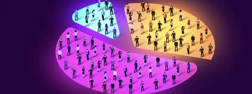 People Crowd In Form Of Pie Chart Composed Of People.