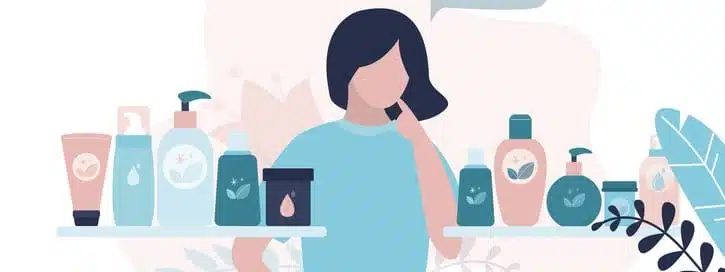 Woman Doesn't Know What To Choose From Environmentally Friendly Cosmetics.