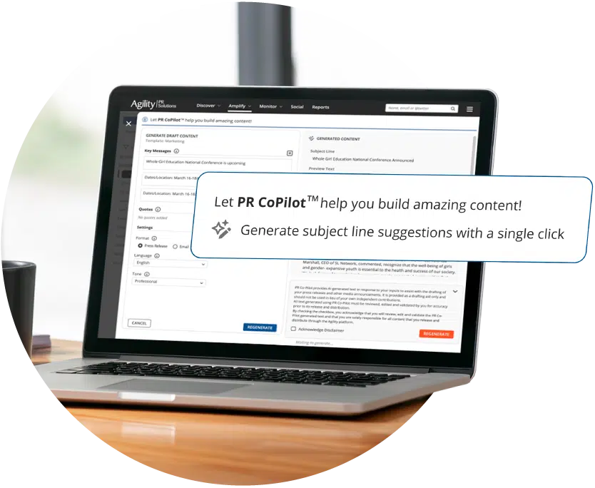 PR CoPilot AI-writing assistant interface 