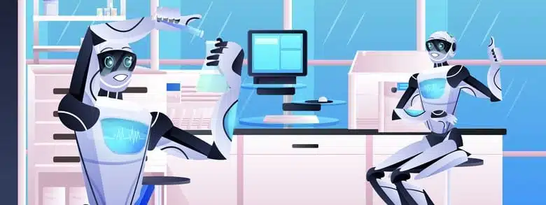 Robotic Chemists Making Chemical Experiments In Lab