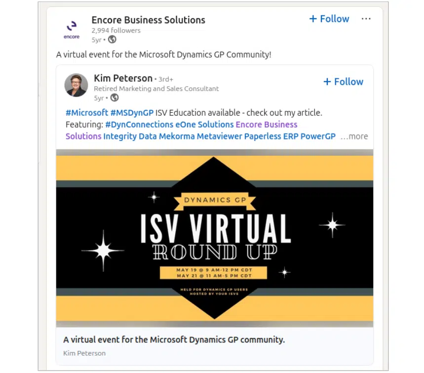 An event shared by Encore Business Solutions on their LinkedIn page