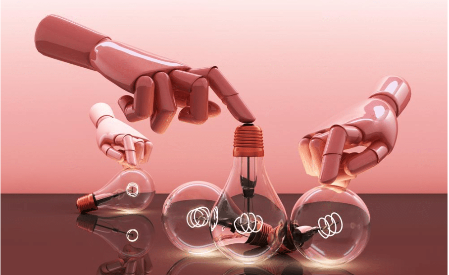 3D rendering of multiple glowing pink light bulbs