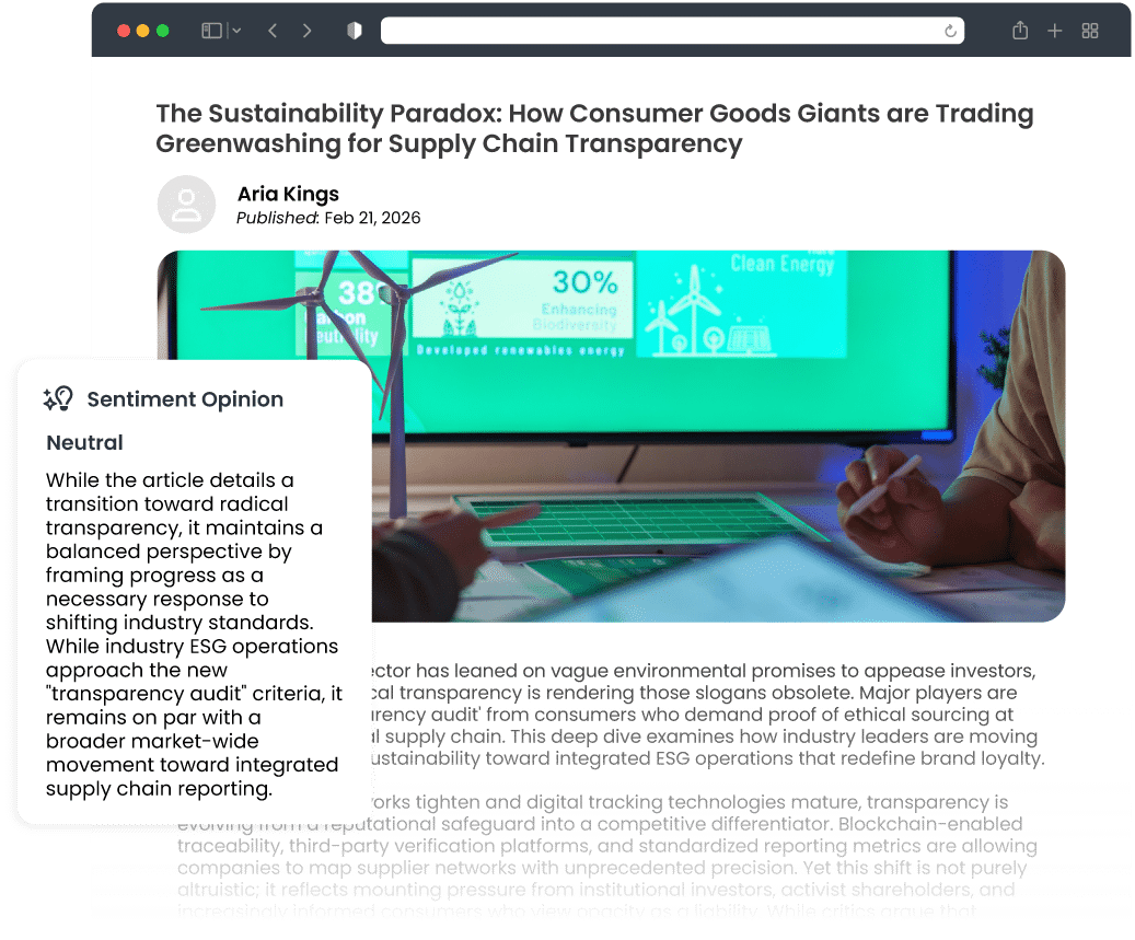 Media Monitoring V8 Sentiment Opinion